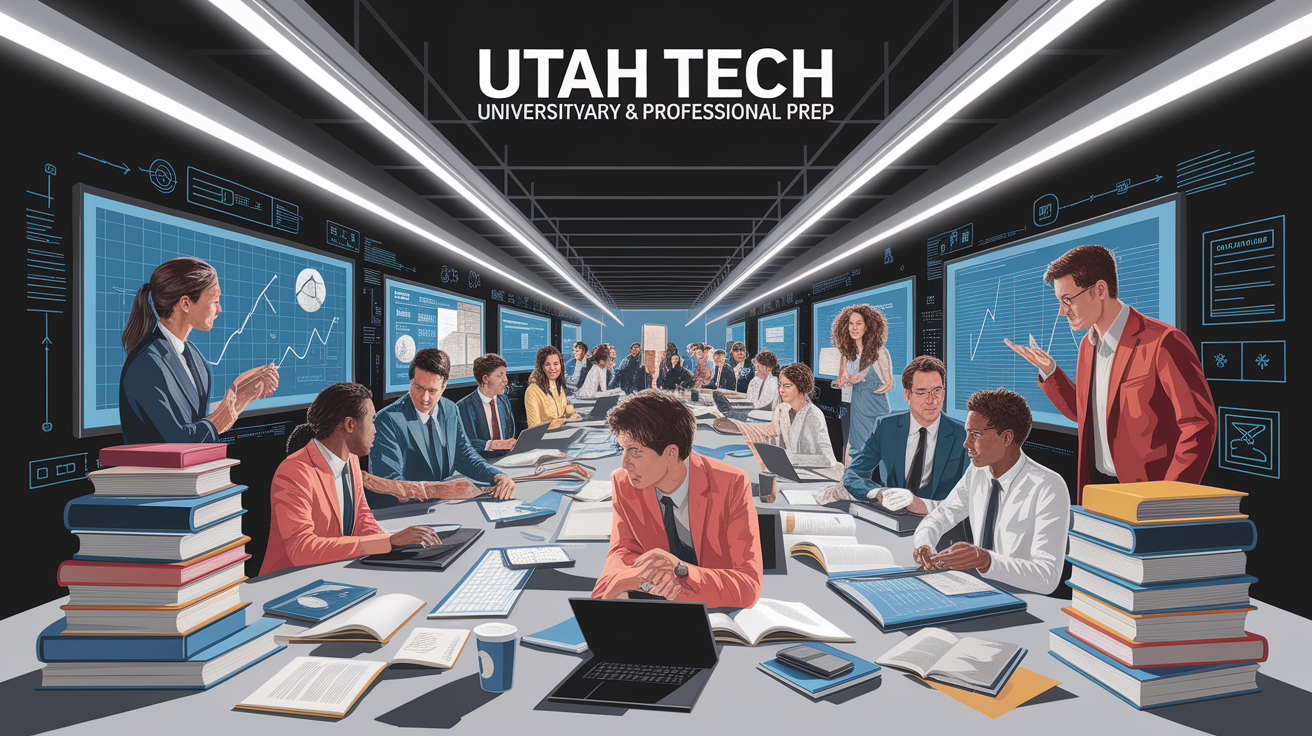 A conceptual illustration representing Utah Tech University: Interdisciplinary & Professional Prep. Visualize the main ideas: . Creative but clear representation of the concept. Style: photorealistic. high quality, detailed, professional, clean composition, good lighting, sharp focus, well-composed. high quality, professional, detailed, well-composed