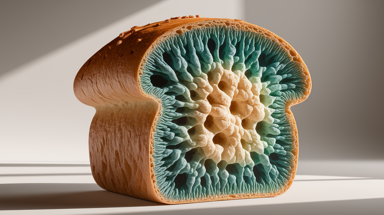 A conceptual illustration representing What Is Bread Mold?. Visualize the main ideas: . Creative but clear representation of the concept. Style: photorealistic. high quality, detailed, professional, clean composition, good lighting, sharp focus, well-composed. high quality, professional, detailed, well-composed