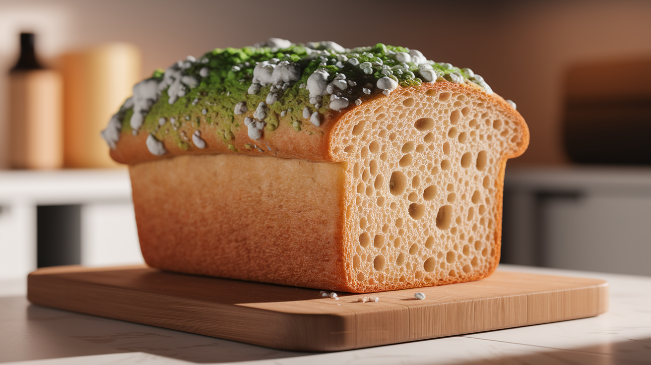 A conceptual illustration representing How Mold Spreads on Your Bread. Visualize the main ideas: . Creative but clear representation of the concept. Style: photorealistic. high quality, detailed, professional, clean composition, good lighting, sharp focus, well-composed. high quality, professional, detailed, well-composed