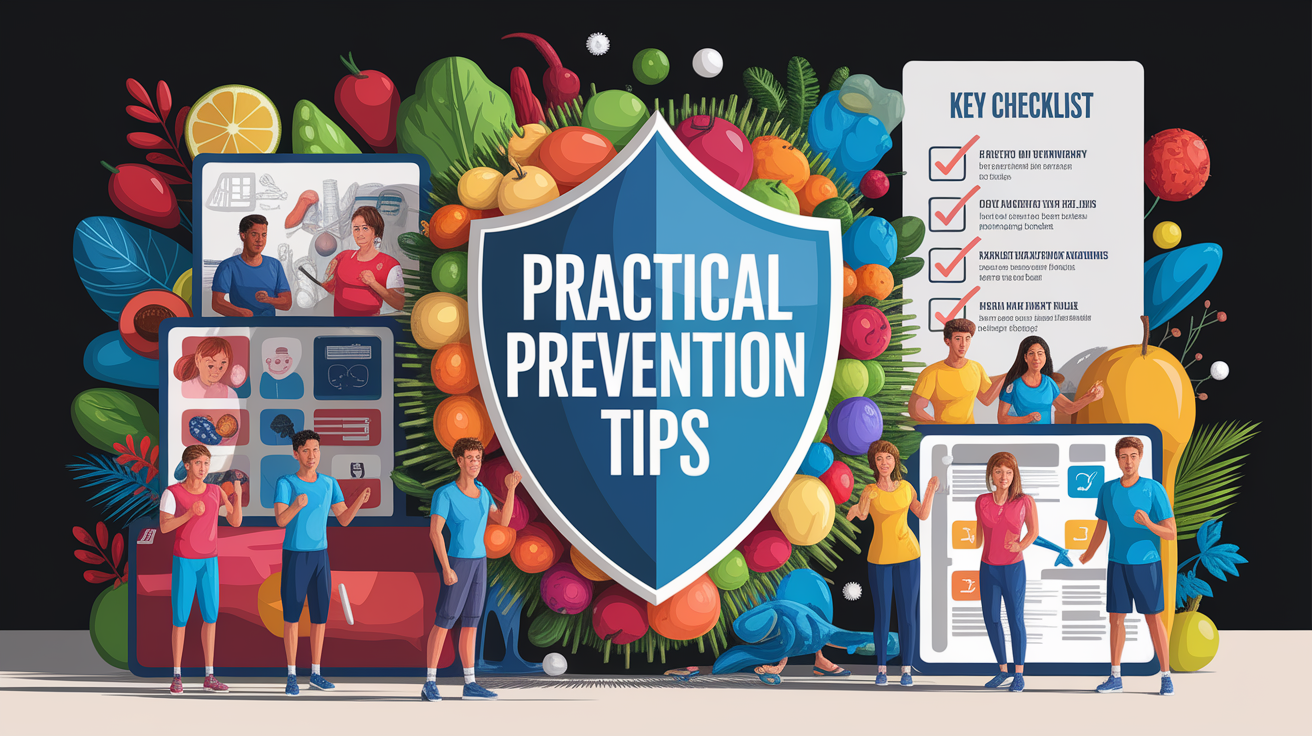 A conceptual illustration representing Practical Prevention Tips. Visualize the main ideas: . Creative but clear representation of the concept. Style: photorealistic. high quality, detailed, professional, clean composition, good lighting, sharp focus, well-composed. high quality, professional, detailed, well-composed