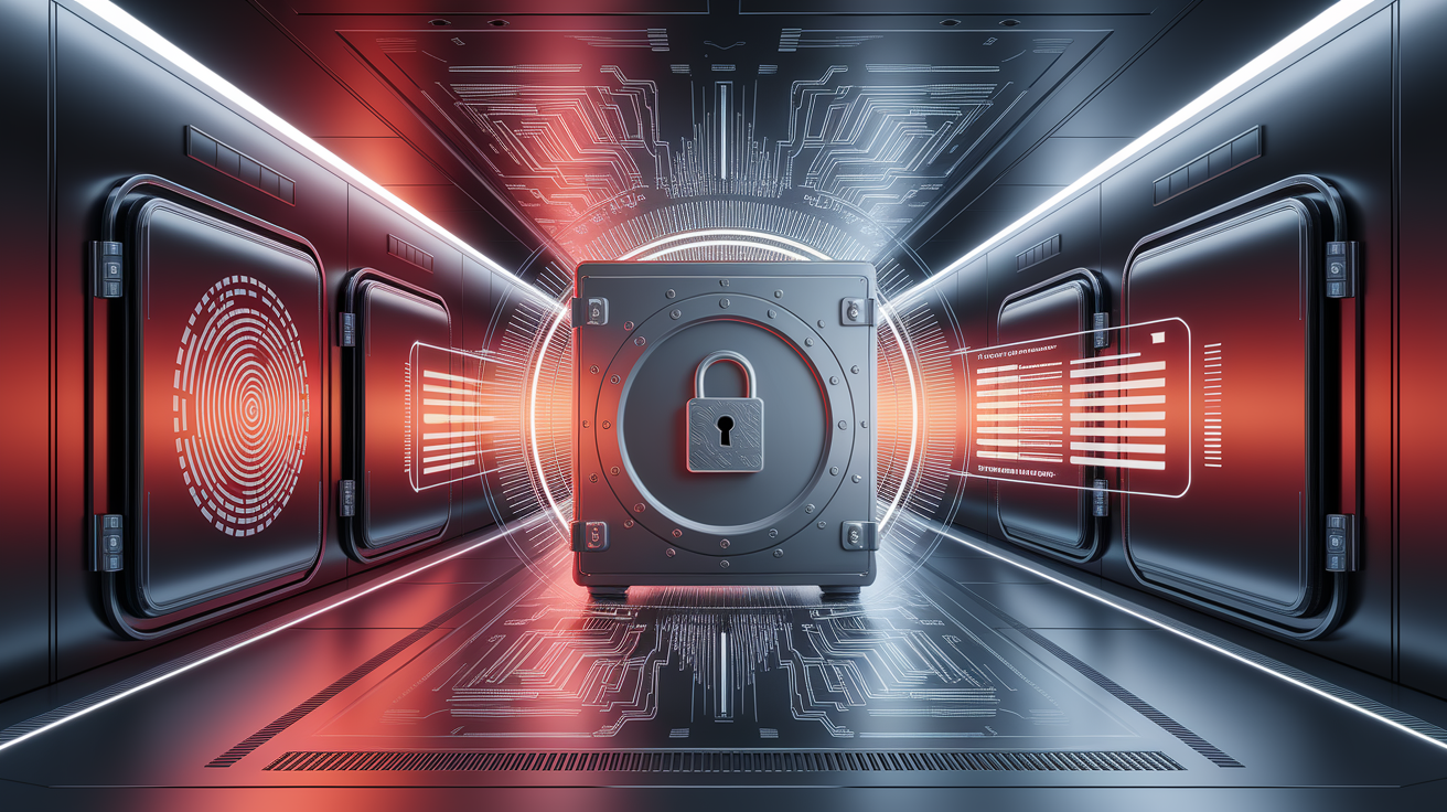 A conceptual illustration representing Technical Safeguards â€“ Locking Down Access and Storage. Visualize the main ideas: . Creative but clear representation of the concept. Style: photorealistic. high quality, detailed, professional, clean composition, good lighting, sharp focus, well-composed. high quality, professional, detailed, well-composed