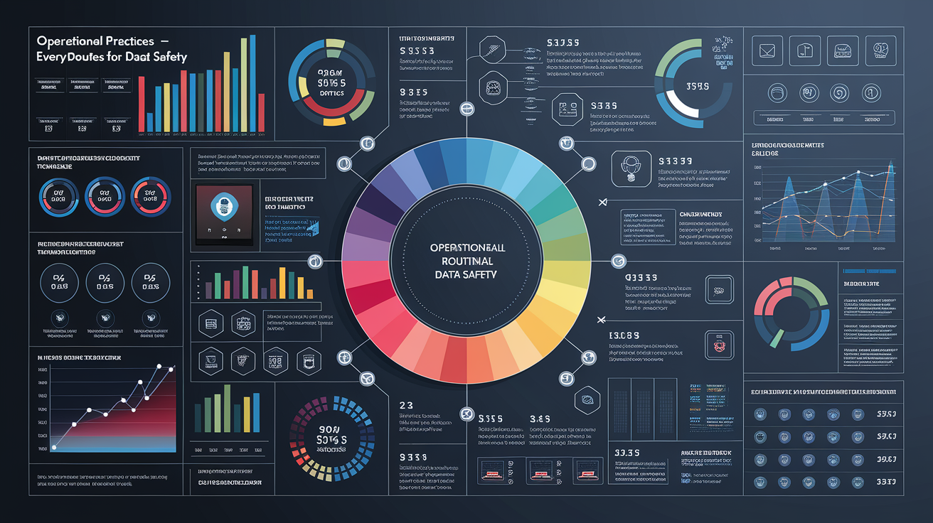 A clean, professional data visualization or infographic related to Operational Practices â€“ Everyday Routines for Data Safety. Include elements like charts, graphs, or statistical representations. Focus on . Style: photorealistic. high quality, detailed, professional, clean composition, good lighting, sharp focus, well-composed. high quality, professional, detailed, well-composed