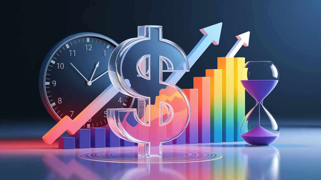 A conceptual illustration representing Estimating NPV. Visualize the main ideas: . Creative but clear representation of the concept. Style: Visual Theme: Clean, modern aesthetic with high contrast and vibrant energy. Emphasize the intersect. high quality, detailed, professional, clean composition, good lighting, sharp focus, well-composed. high quality, professional, detailed, well-composed