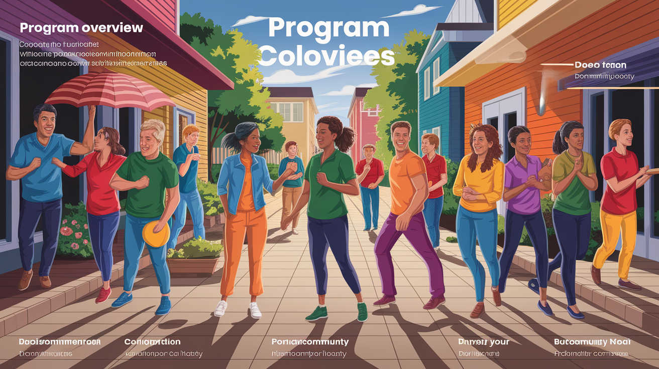 A conceptual illustration representing Program Overview and Key Volunteer Roles. Visualize the main ideas: . Creative but clear representation of the concept. Style: photorealistic. high quality, detailed, professional, clean composition, good lighting, sharp focus, well-composed. high quality, professional, detailed, well-composed