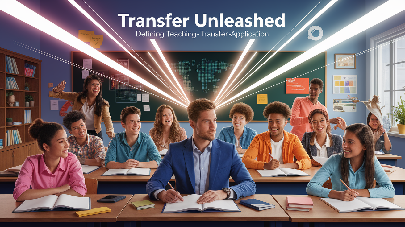A conceptual illustration representing Transfer Unleashed: Defining Teaching-Transfer-Application. Visualize the main ideas: . Creative but clear representation of the concept. Style: photorealistic. high quality, detailed, professional, clean composition, good lighting, sharp focus, well-composed. high quality, professional, detailed, well-composed