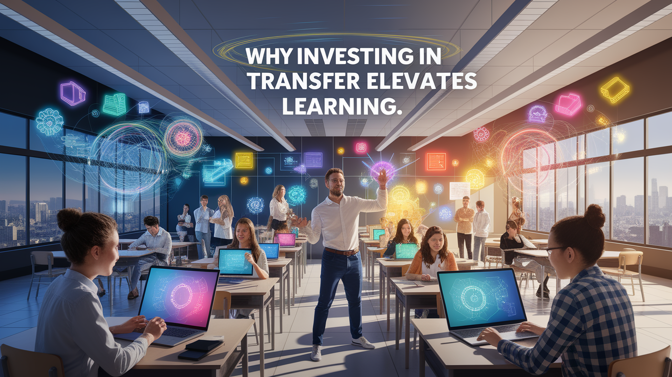A conceptual illustration representing Why Investing in Transfer Elevates Learning. Visualize the main ideas: . Creative but clear representation of the concept. Style: photorealistic. high quality, detailed, professional, clean composition, good lighting, sharp focus, well-composed. high quality, professional, detailed, well-composed