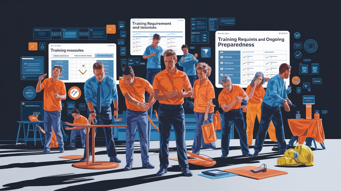 A conceptual illustration representing Training Requirements and Ongoing Preparedness. Visualize the main ideas: . Creative but clear representation of the concept. Style: photorealistic. high quality, detailed, professional, clean composition, good lighting, sharp focus, well-composed. high quality, professional, detailed, well-composed