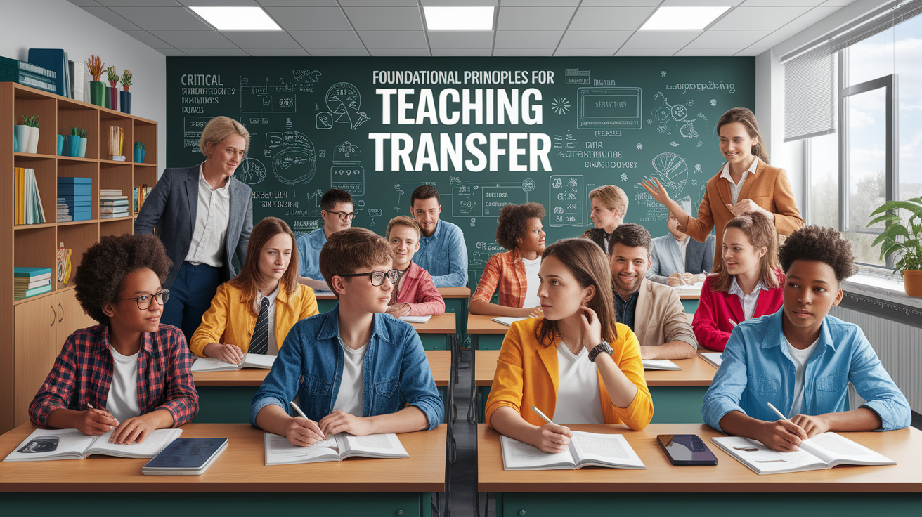 A conceptual illustration representing Foundational Principles for Teaching Transfer. Visualize the main ideas: . Creative but clear representation of the concept. Style: photorealistic. high quality, detailed, professional, clean composition, good lighting, sharp focus, well-composed. high quality, professional, detailed, well-composed