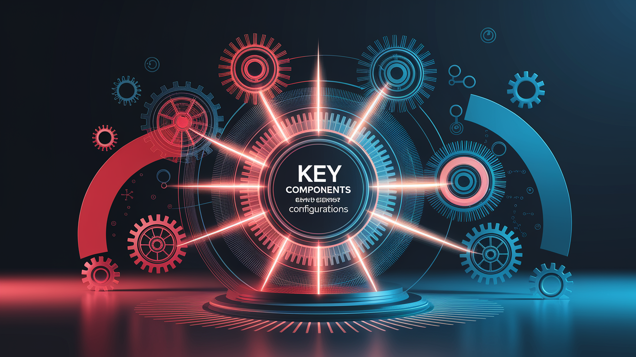 A conceptual illustration representing Key Components and System Configurations. Visualize the main ideas: . Creative but clear representation of the concept. Style: Visual Theme: Clean, modern aesthetic with high contrast and vibrant energy. Emphasize the intersect. high quality, detailed, professional, clean composition, good lighting, sharp focus, well-composed. high quality, professional, detailed, well-composed