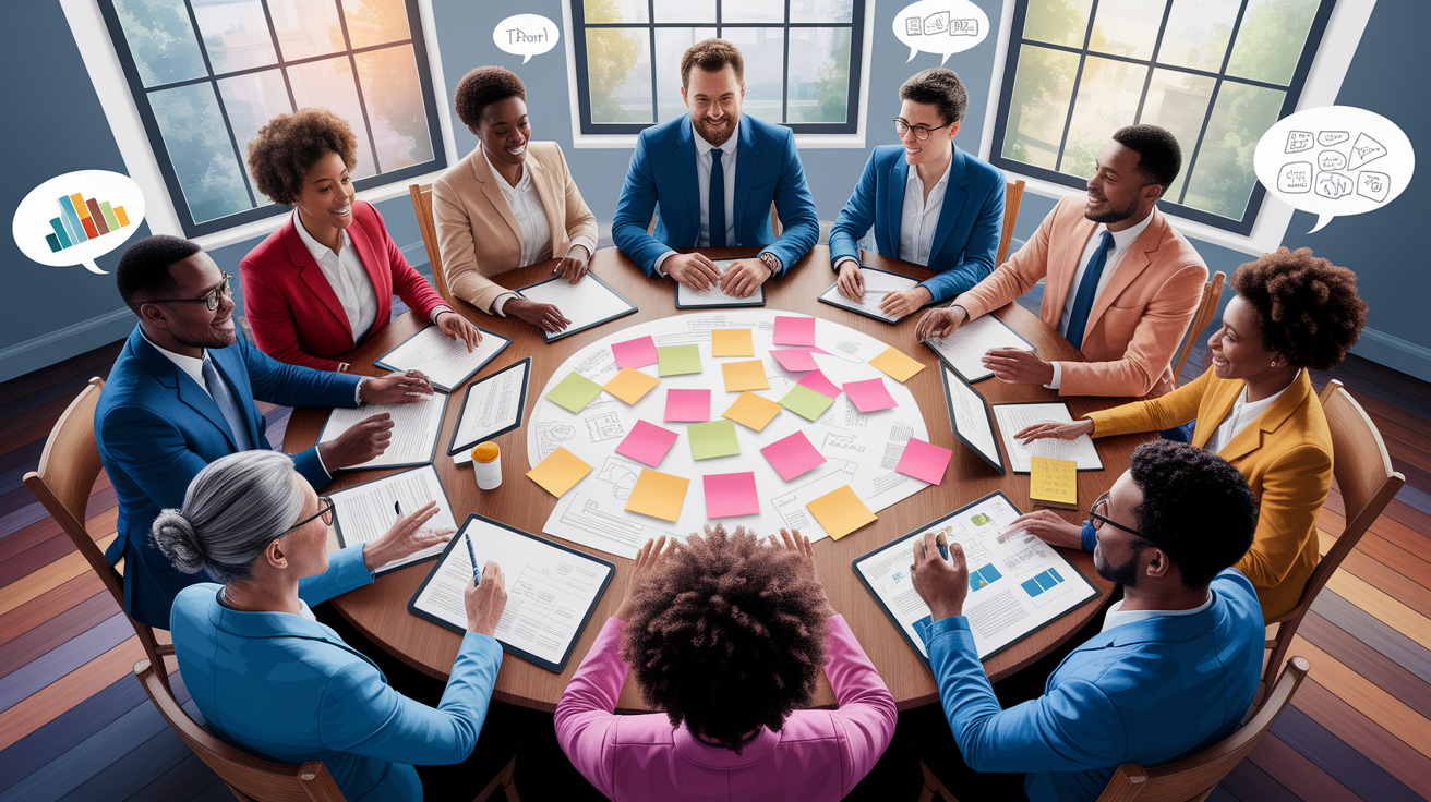 A conceptual illustration representing Community Collaboration and Feedback. Visualize the main ideas: . Creative but clear representation of the concept. Style: photorealistic. high quality, detailed, professional, clean composition, good lighting, sharp focus, well-composed. high quality, professional, detailed, well-composed