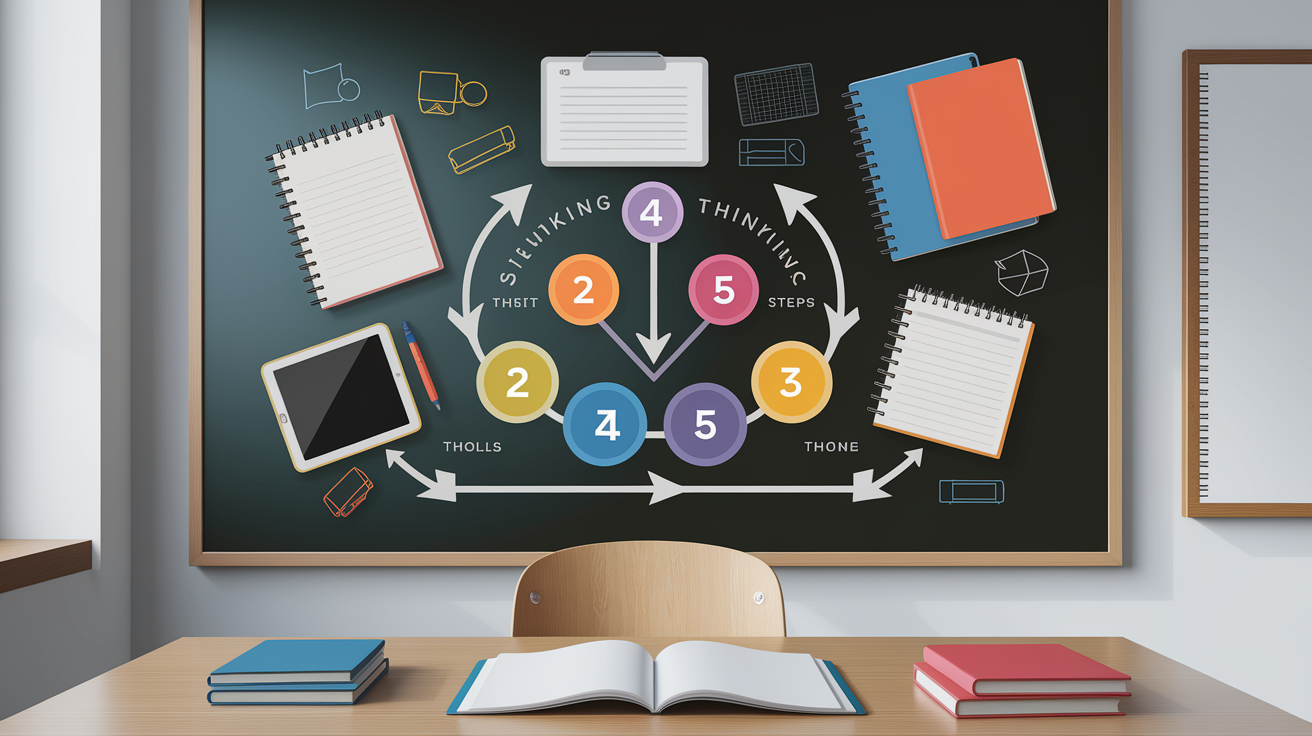 A clear, step-by-step visual illustration showing Tools and Prompts to Guide Student Thinking. Focus on . Include visual elements like arrows, numbered steps, or sequential flow. Professional and instructional style. Style: photorealistic. high quality, detailed, professional, clean composition, good lighting, sharp focus, well-composed. high quality, professional, detailed, well-composed