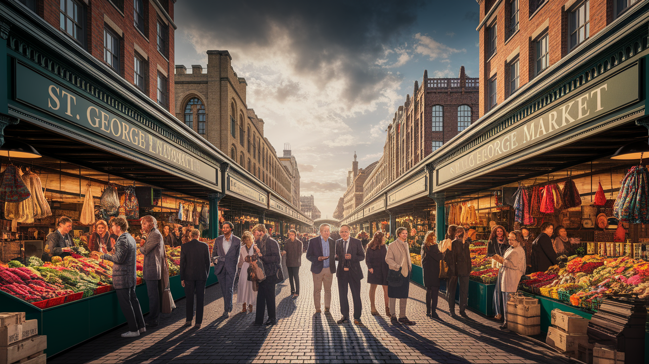 A conceptual illustration representing Understanding the St. George Market Landscape. Visualize the main ideas: . Creative but clear representation of the concept. Style: photorealistic. high quality, detailed, professional, clean composition, good lighting, sharp focus, well-composed. high quality, professional, detailed, well-composed