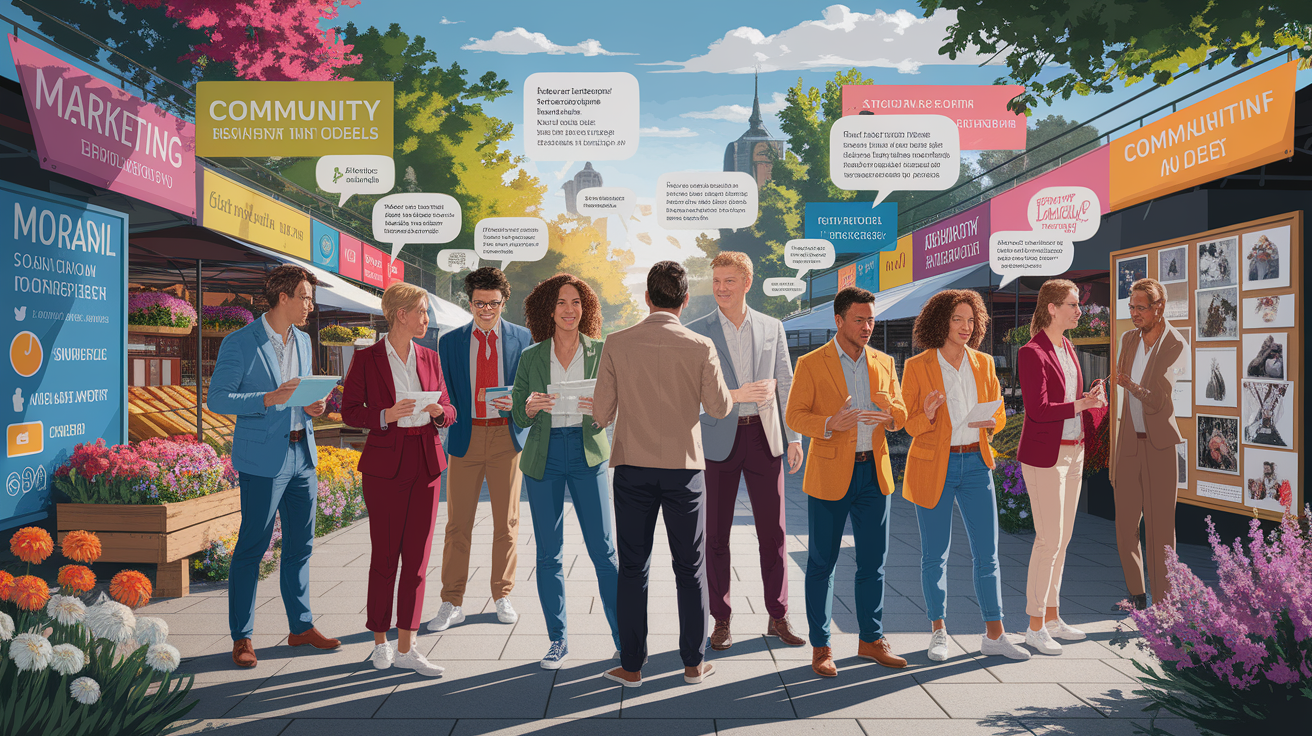 A conceptual illustration representing Community-Centric Marketing Models. Visualize the main ideas: . Creative but clear representation of the concept. Style: photorealistic. high quality, detailed, professional, clean composition, good lighting, sharp focus, well-composed. high quality, professional, detailed, well-composed