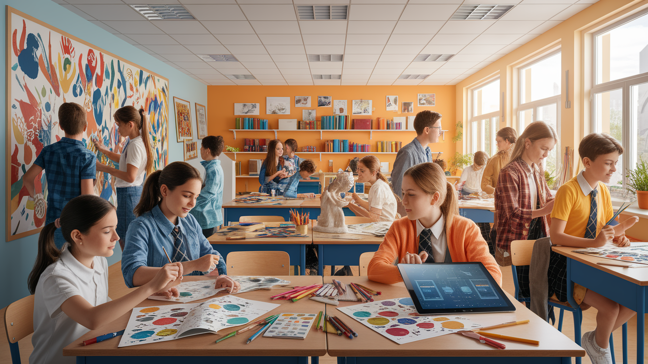 A conceptual illustration representing Collaborative Creation and Student Ownership. Visualize the main ideas: . Creative but clear representation of the concept. Style: photorealistic. high quality, detailed, professional, clean composition, good lighting, sharp focus, well-composed. high quality, professional, detailed, well-composed