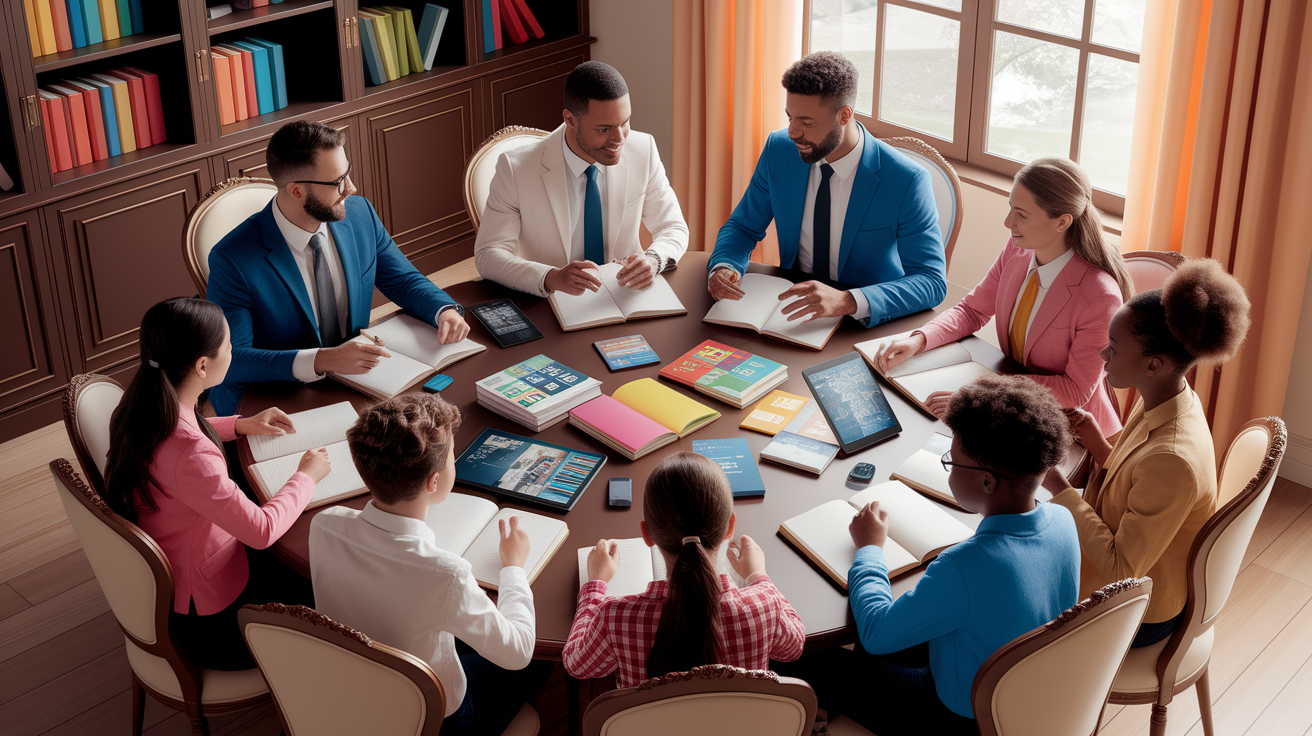 A conceptual illustration representing Pairing and Structuring Tutoring Sessions. Visualize the main ideas: . Creative but clear representation of the concept. Style: photorealistic. high quality, detailed, professional, clean composition, good lighting, sharp focus, well-composed. high quality, professional, detailed, well-composed