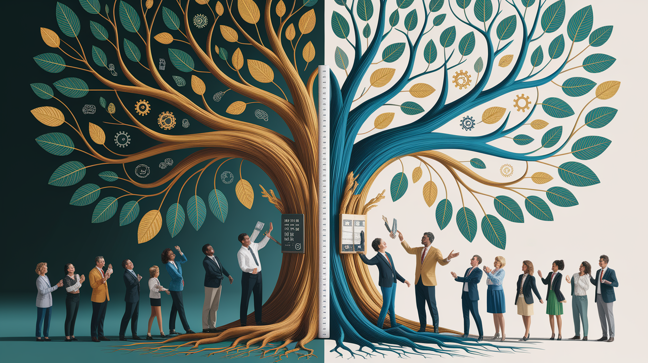 A conceptual illustration representing Measuring Growth: Rate and Influences. Visualize the main ideas: . Creative but clear representation of the concept. Style: photorealistic. high quality, detailed, professional, clean composition, good lighting, sharp focus, well-composed. high quality, professional, detailed, well-composed