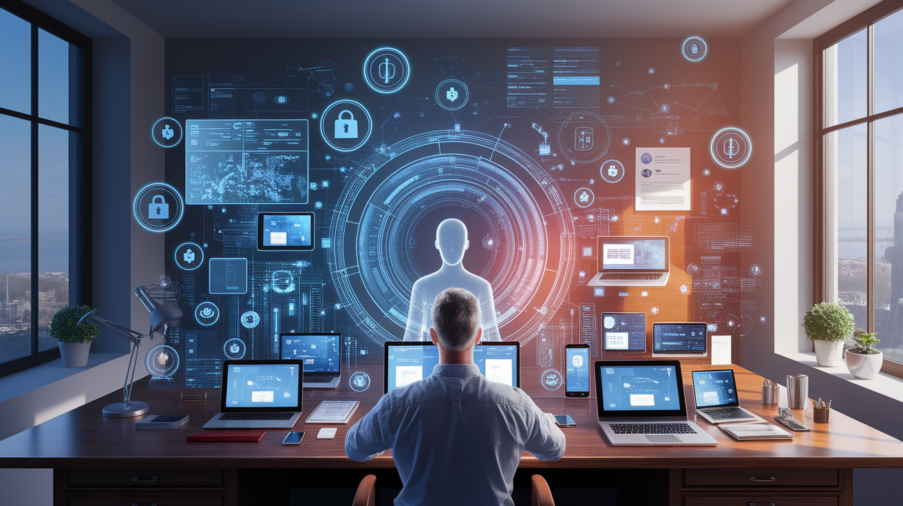 A conceptual illustration representing Understanding digital-estate-planning-digital-assets-after-death. Visualize the main ideas: . Creative but clear representation of the concept. Style: photorealistic. high quality, detailed, professional, clean composition, good lighting, sharp focus, well-composed. high quality, professional, detailed, well-composed