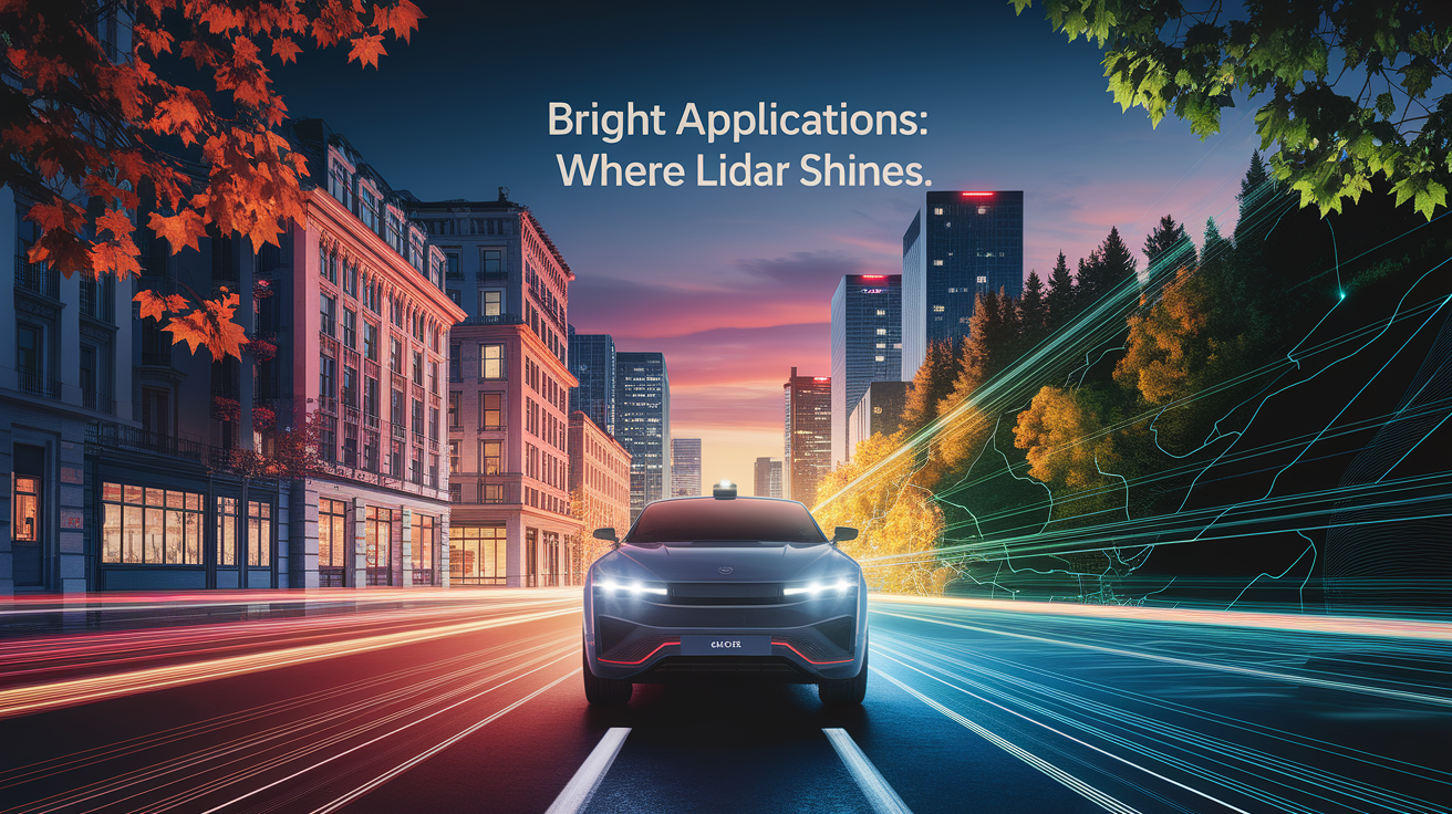 A conceptual illustration representing Bright Applications: Where LiDAR Shines. Visualize the main ideas: . Creative but clear representation of the concept. Style: photorealistic. high quality, detailed, professional, clean composition, good lighting, sharp focus, well-composed. high quality, professional, detailed, well-composed