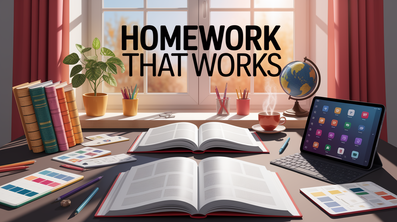 A conceptual illustration representing Introduction: Homework That Works. Visualize the main ideas: . Creative but clear representation of the concept. Style: photorealistic. high quality, detailed, professional, clean composition, good lighting, sharp focus, well-composed. high quality, professional, detailed, well-composed