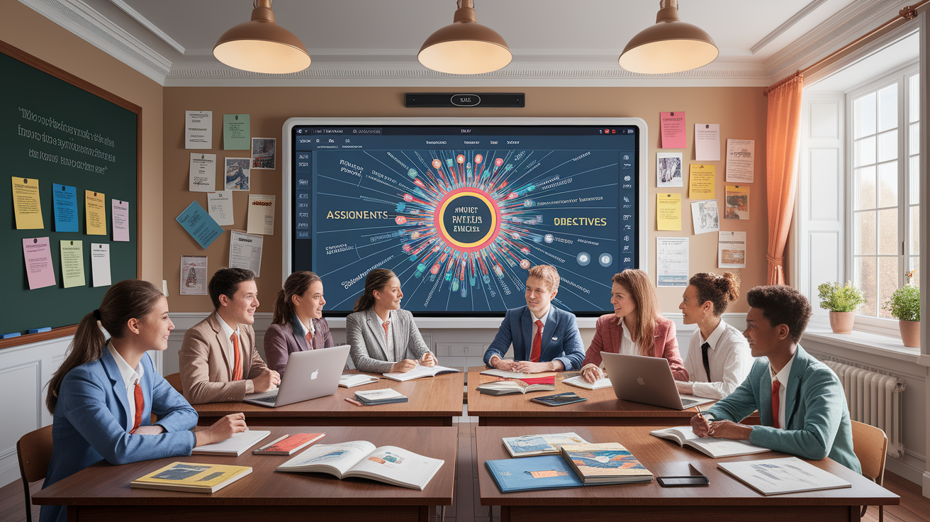 A conceptual illustration representing Aligning Assignments with Objectives. Visualize the main ideas: . Creative but clear representation of the concept. Style: photorealistic. high quality, detailed, professional, clean composition, good lighting, sharp focus, well-composed. high quality, professional, detailed, well-composed