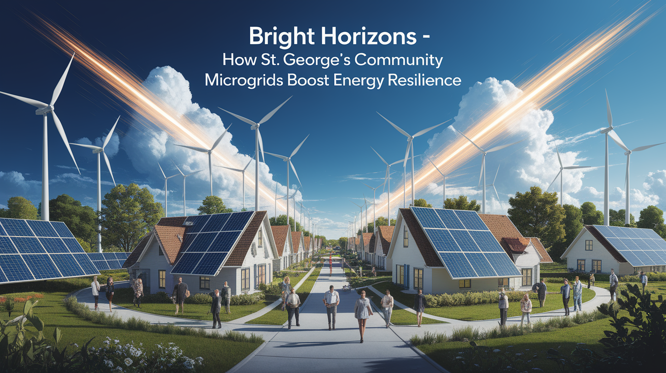 A conceptual illustration representing Bright Horizons â How St. Georgeâs Community Microgrids Boost Energy Resilience. Visualize the main ideas: . Creative but clear representation of the concept. Style: photorealistic. high quality, detailed, professional, clean composition, good lighting, sharp focus, well-composed. high quality, professional, detailed, well-composed