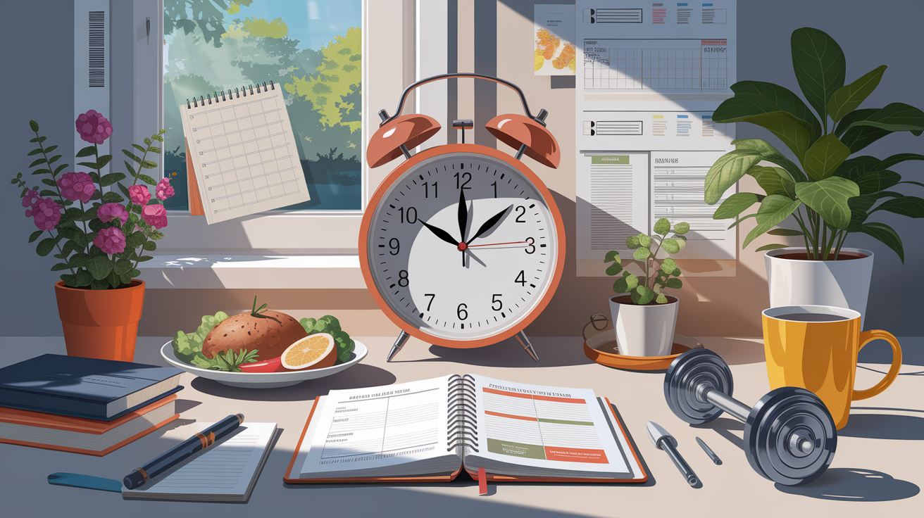 A conceptual illustration representing Core Components of Effective Routines. Visualize the main ideas: . Creative but clear representation of the concept. Style: photorealistic. high quality, detailed, professional, clean composition, good lighting, sharp focus, well-composed. high quality, professional, detailed, well-composed