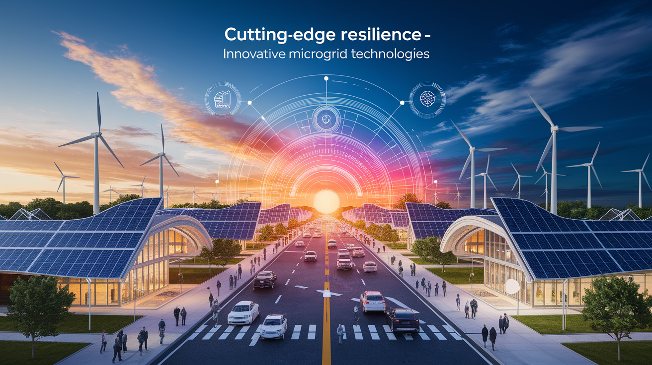 A conceptual illustration representing Cutting-Edge Resilience â Innovative Microgrid Technologies. Visualize the main ideas: . Creative but clear representation of the concept. Style: photorealistic. high quality, detailed, professional, clean composition, good lighting, sharp focus, well-composed. high quality, professional, detailed, well-composed