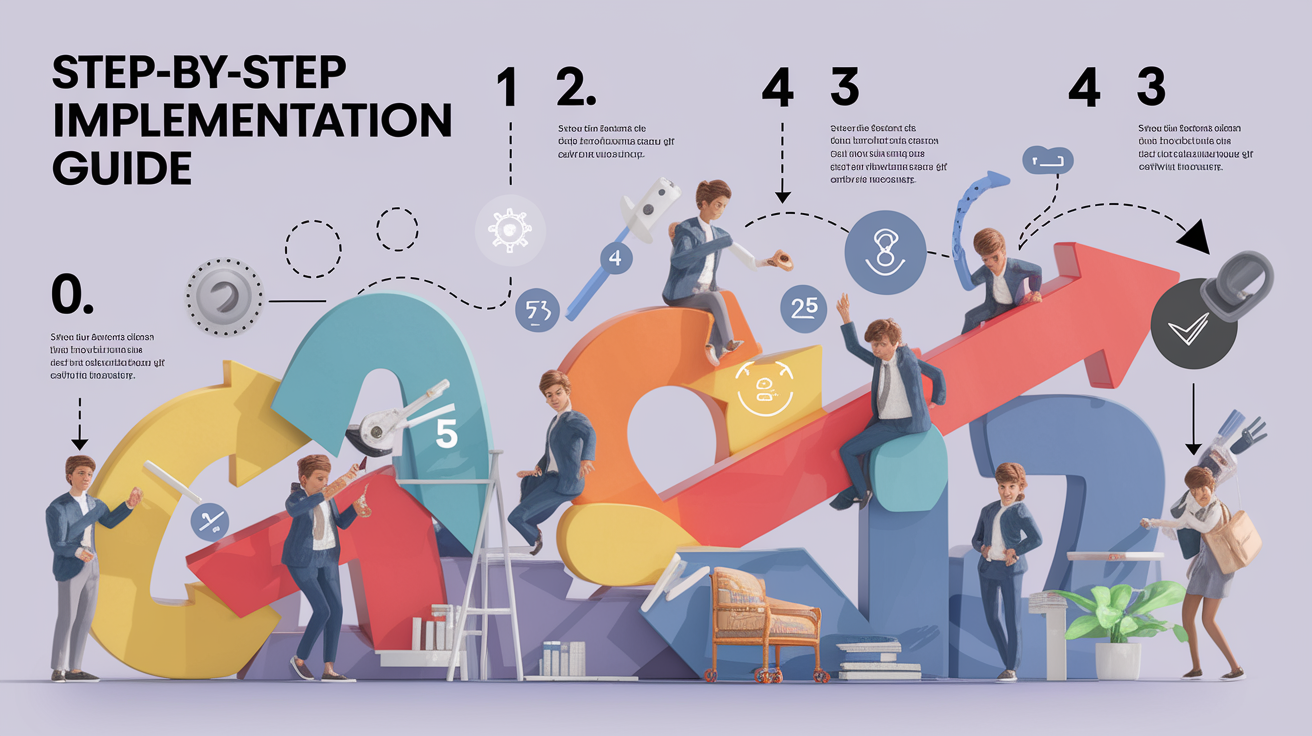 A clear, step-by-step visual illustration showing Step-by-Step Implementation Guide. Focus on . Include visual elements like arrows, numbered steps, or sequential flow. Professional and instructional style. Style: photorealistic. high quality, detailed, professional, clean composition, good lighting, sharp focus, well-composed. high quality, professional, detailed, well-composed