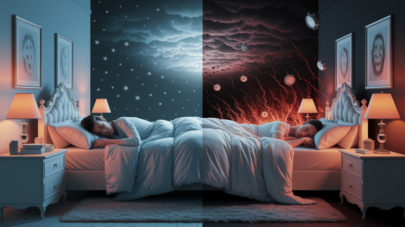 A conceptual illustration representing When Good Sleep Goes Bad. Visualize the main ideas: . Creative but clear representation of the concept. Style: photorealistic. high quality, detailed, professional, clean composition, good lighting, sharp focus, well-composed. high quality, professional, detailed, well-composed