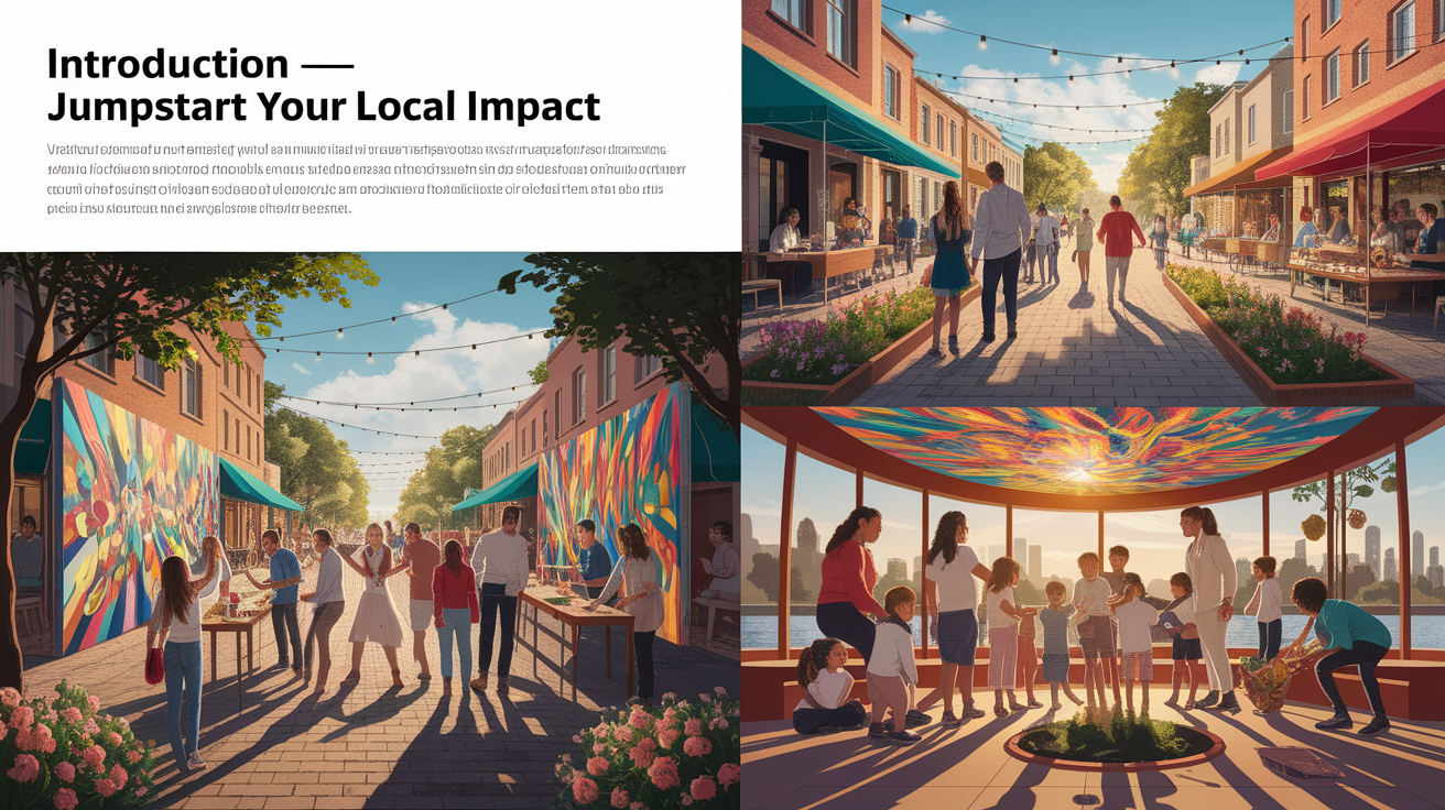 A conceptual illustration representing Introduction — Jumpstart Your Local Impact. Visualize the main ideas: . Creative but clear representation of the concept. Style: photorealistic. high quality, detailed, professional, clean composition, good lighting, sharp focus, well-composed. high quality, professional, detailed, well-composed