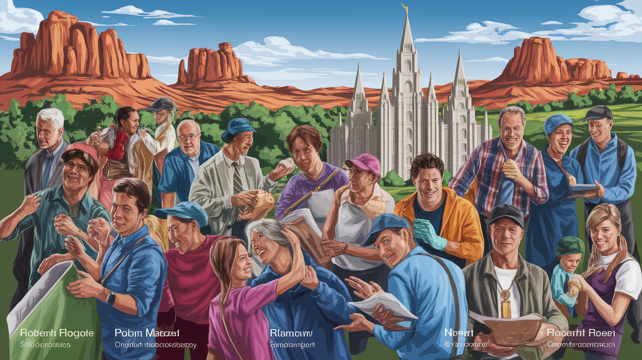 A conceptual illustration representing Major Nonprofits Serving St. George. Visualize the main ideas: . Creative but clear representation of the concept. Style: photorealistic. high quality, detailed, professional, clean composition, good lighting, sharp focus, well-composed. high quality, professional, detailed, well-composed