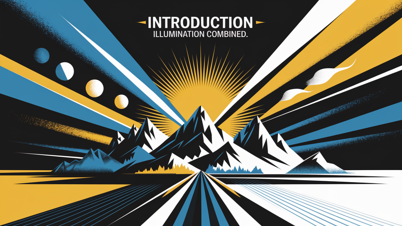 A conceptual illustration representing Introduction â Illumination Combined. Visualize the main ideas: . Creative but clear representation of the concept. Style: Visual Theme: Clean, modern aesthetic with high contrast and vibrant energy. Emphasize the intersect. high quality, detailed, professional, clean composition, good lighting, sharp focus, well-composed. high quality, professional, detailed, well-composed