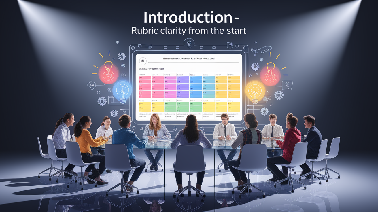 A conceptual illustration representing Introduction – Rubric Clarity from the Start. Visualize the main ideas: . Creative but clear representation of the concept. Style: photorealistic. high quality, detailed, professional, clean composition, good lighting, sharp focus, well-composed. high quality, professional, detailed, well-composed