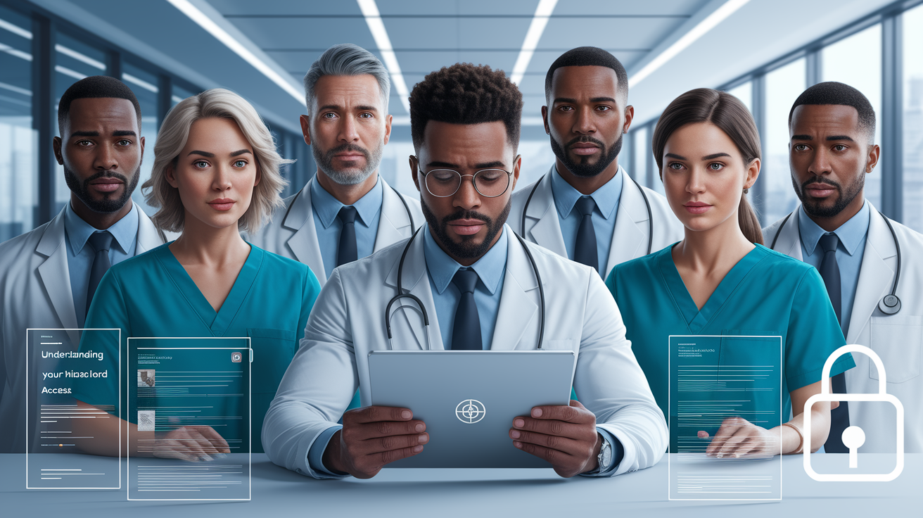 A conceptual illustration representing Understanding Your HIPAA Rights for Medical Record Access. Visualize the main ideas: . Creative but clear representation of the concept. Style: photorealistic. high quality, detailed, professional, clean composition, good lighting, sharp focus, well-composed. high quality, professional, detailed, well-composed