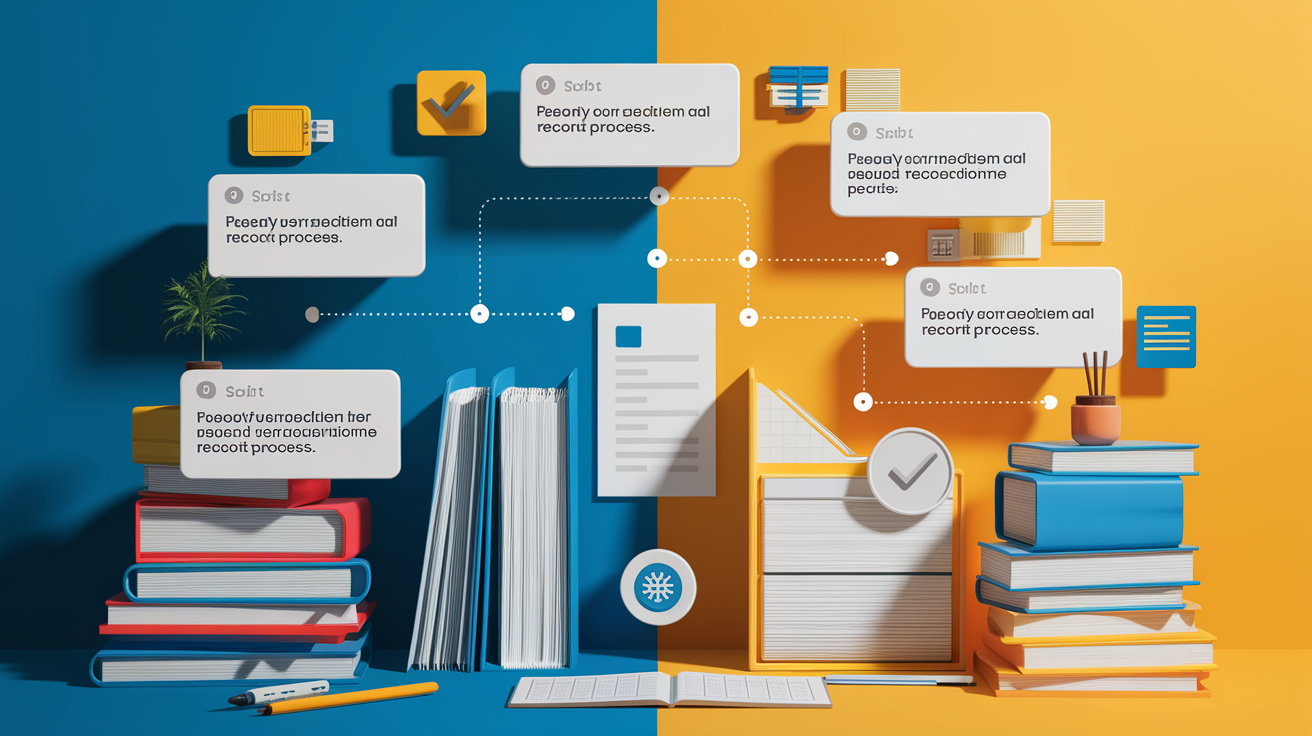 A clear, step-by-step visual illustration showing Step-by-Step Process to Submit a Records Request. Focus on . Include visual elements like arrows, numbered steps, or sequential flow. Professional and instructional style. Style: photorealistic. high quality, detailed, professional, clean composition, good lighting, sharp focus, well-composed. high quality, professional, detailed, well-composed