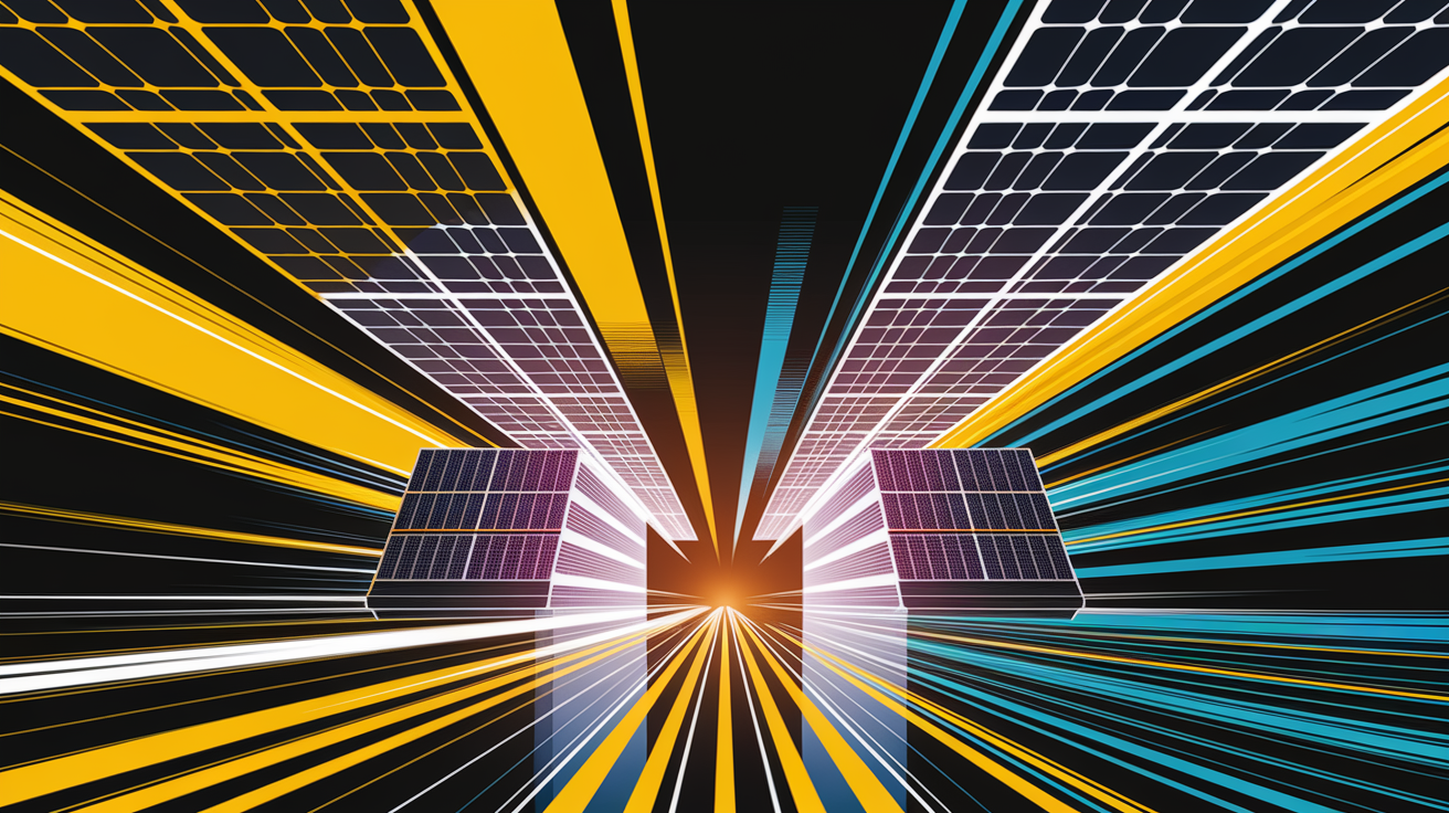 A conceptual illustration representing Solar Logistics Illuminated. Visualize the main ideas: . Creative but clear representation of the concept. Style: Visual Theme: Clean, modern aesthetic with high contrast and vibrant energy. Emphasize the intersect. high quality, detailed, professional, clean composition, good lighting, sharp focus, well-composed. high quality, professional, detailed, well-composed