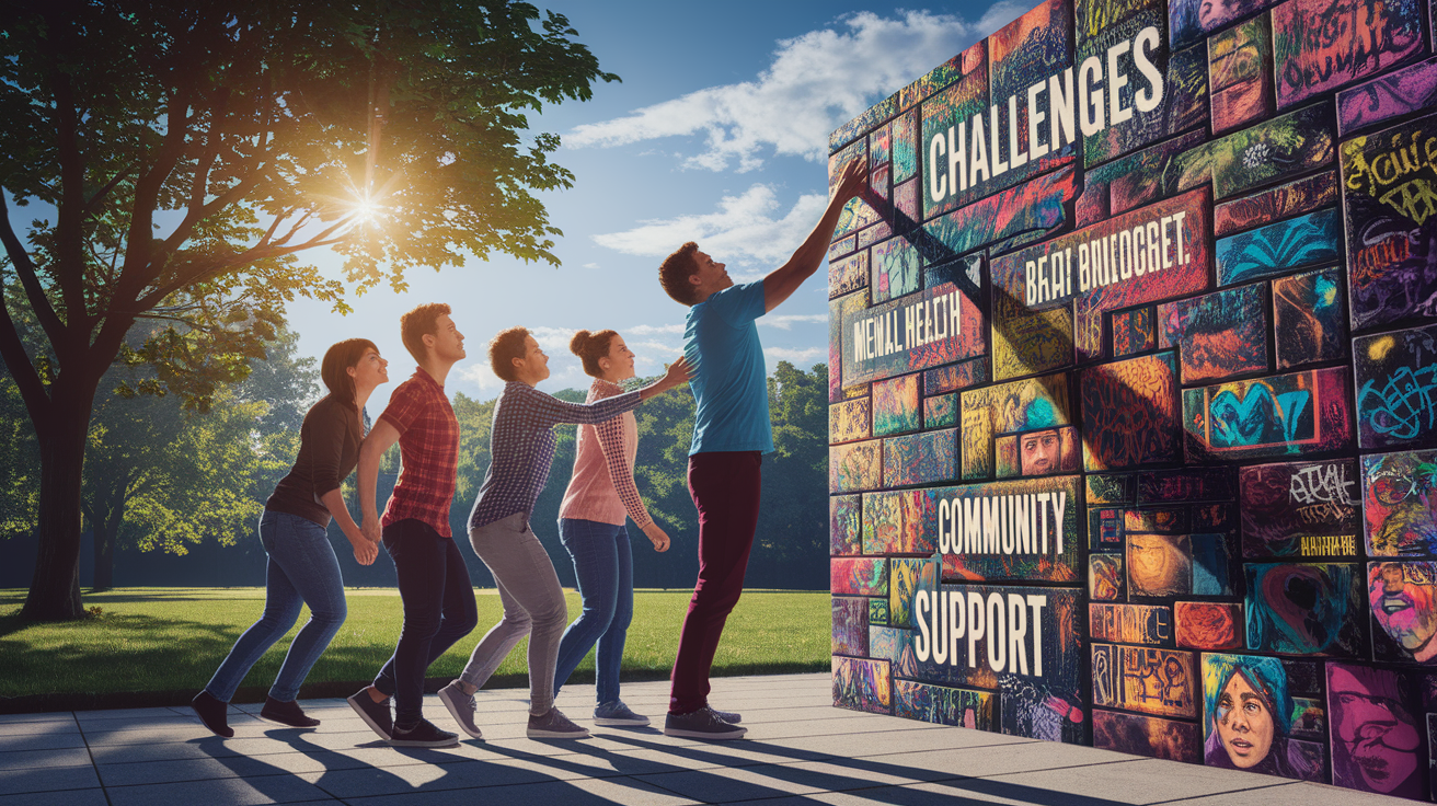 A conceptual illustration representing Challenges and Community Support. Visualize the main ideas: . Creative but clear representation of the concept. Style: photorealistic. high quality, detailed, professional, clean composition, good lighting, sharp focus, well-composed. high quality, professional, detailed, well-composed