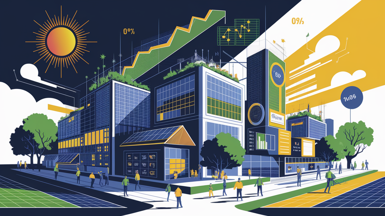 A conceptual illustration representing Predicting Solar Needs: Demand Forecasting and Planning. Visualize the main ideas: . Creative but clear representation of the concept. Style: Visual Theme: Clean, modern aesthetic with high contrast and vibrant energy. Emphasize the intersect. high quality, detailed, professional, clean composition, good lighting, sharp focus, well-composed. high quality, professional, detailed, well-composed