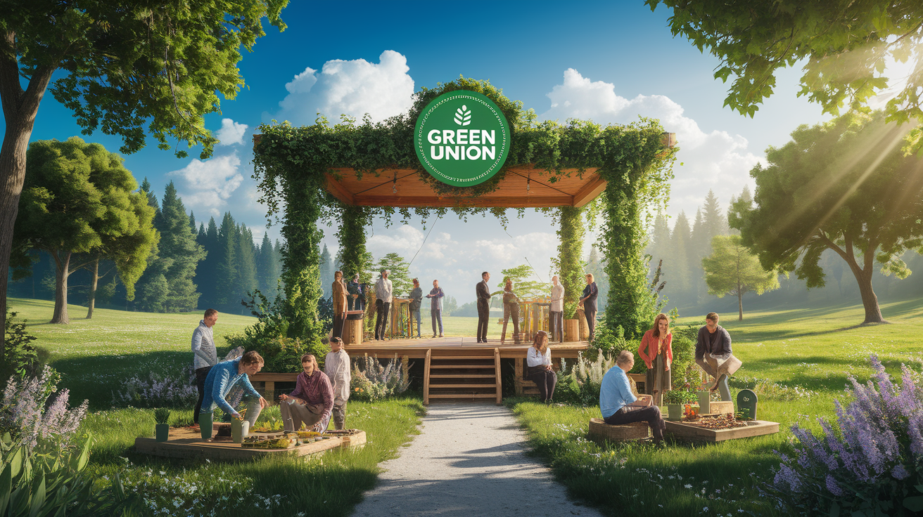 A realistic scene or environment setting for Setting the Stage for a Green Union. Include in a natural, contextual setting. Show real-world application or usage. Style: photorealistic. high quality, detailed, professional, clean composition, good lighting, sharp focus, well-composed. high quality, professional, detailed, well-composed