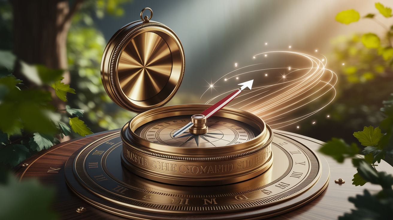 A conceptual illustration representing The Magnetized Needle: The Heart of the Compass. Visualize the main ideas: . Creative but clear representation of the concept. Style: photorealistic. high quality, detailed, professional, clean composition, good lighting, sharp focus, well-composed. high quality, professional, detailed, well-composed