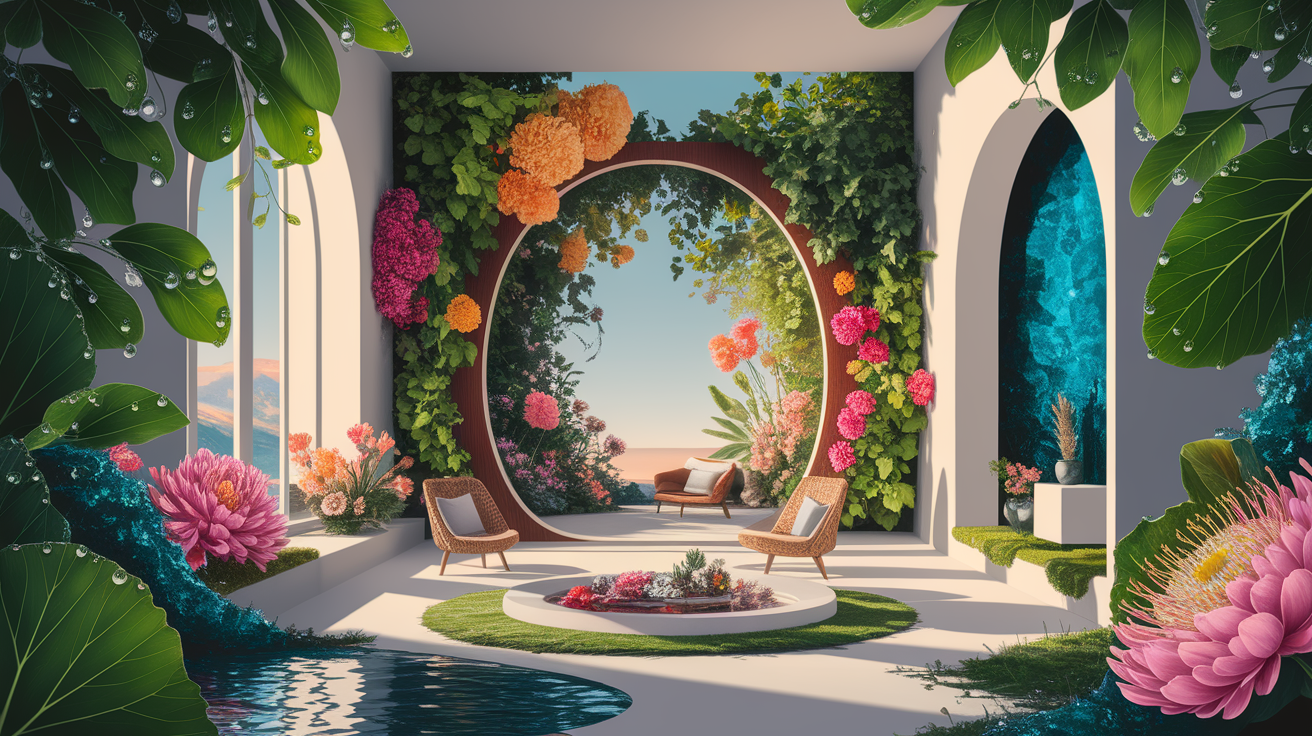 A conceptual illustration representing Designing with Natureâs Palette. Visualize the main ideas: . Creative but clear representation of the concept. Style: photorealistic. high quality, detailed, professional, clean composition, good lighting, sharp focus, well-composed. high quality, professional, detailed, well-composed