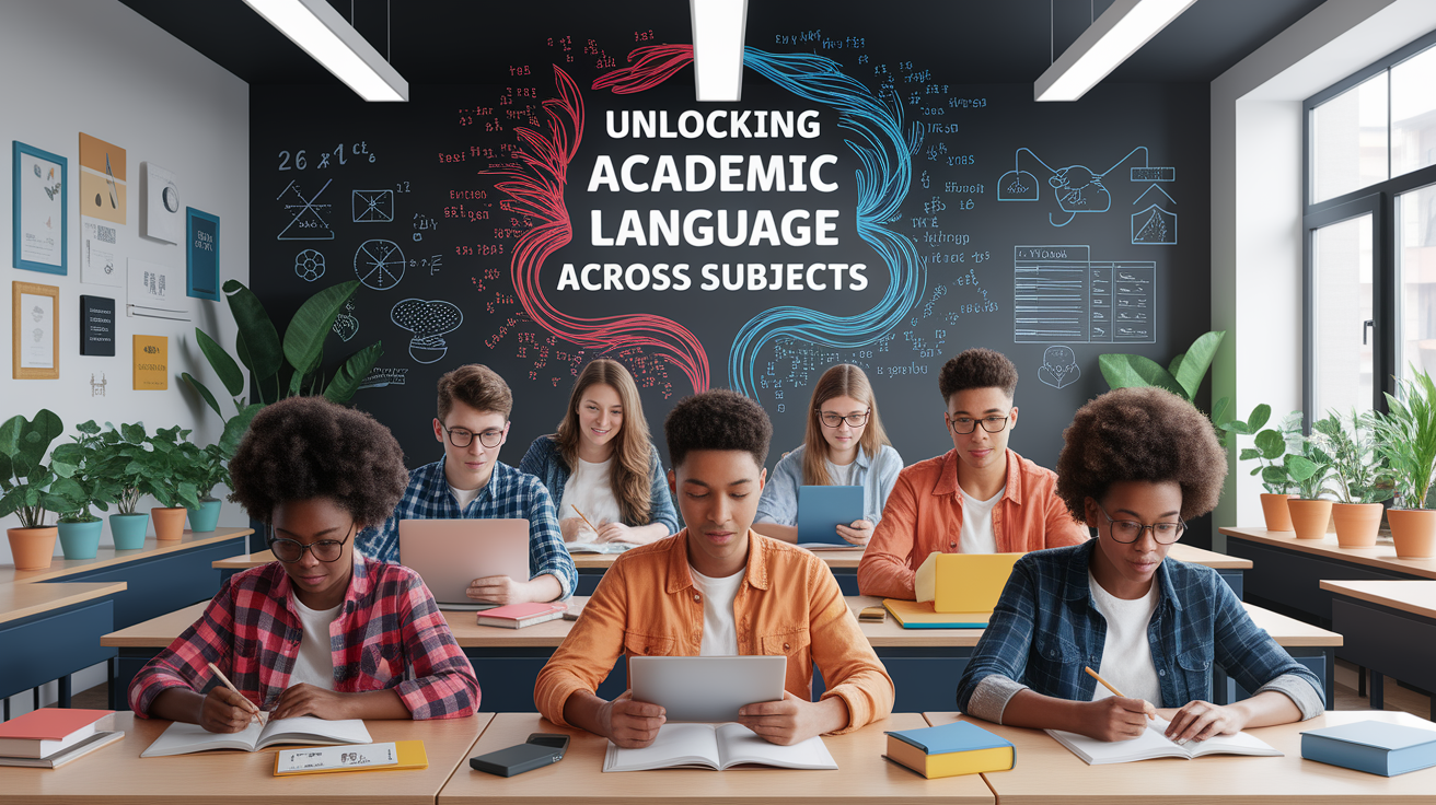 A conceptual illustration representing Unlocking Academic Language Across Subjects. Visualize the main ideas: . Creative but clear representation of the concept. Style: photorealistic. high quality, detailed, professional, clean composition, good lighting, sharp focus, well-composed. high quality, professional, detailed, well-composed