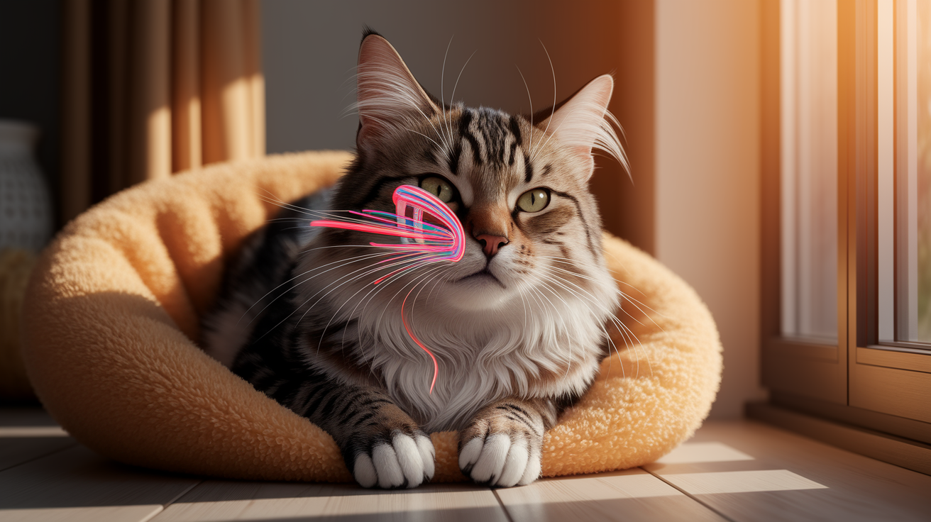 A conceptual illustration representing How Cats Produce Their Purr. Visualize the main ideas: . Creative but clear representation of the concept. Style: photorealistic. high quality, detailed, professional, clean composition, good lighting, sharp focus, well-composed. high quality, professional, detailed, well-composed