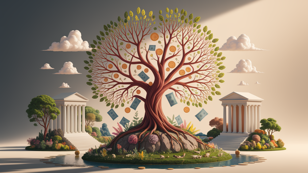 A conceptual illustration representing Funding and Financial Sustainability. Visualize the main ideas: . Creative but clear representation of the concept. Style: photorealistic. high quality, detailed, professional, clean composition, good lighting, sharp focus, well-composed. high quality, professional, detailed, well-composed