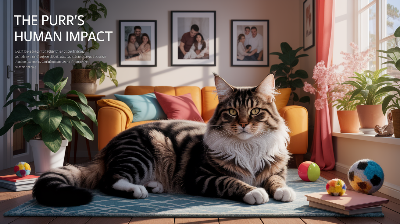 A conceptual illustration representing The Purrâs Human Impact. Visualize the main ideas: . Creative but clear representation of the concept. Style: photorealistic. high quality, detailed, professional, clean composition, good lighting, sharp focus, well-composed. high quality, professional, detailed, well-composed