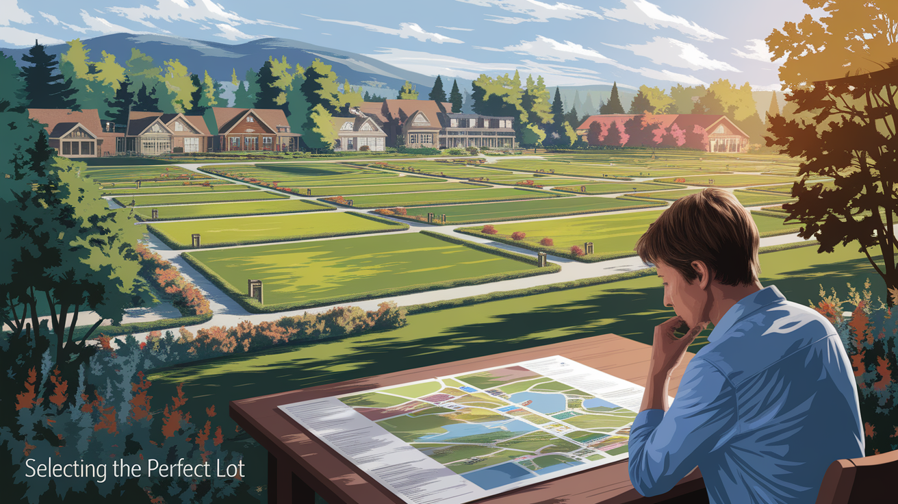 A conceptual illustration representing Selecting the Perfect Lot. Visualize the main ideas: . Creative but clear representation of the concept. Style: photorealistic. high quality, detailed, professional, clean composition, good lighting, sharp focus, well-composed. high quality, professional, detailed, well-composed
