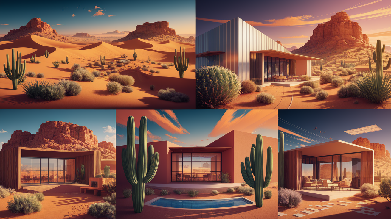 A conceptual illustration representing Designing for Desert Conditions. Visualize the main ideas: . Creative but clear representation of the concept. Style: photorealistic. high quality, detailed, professional, clean composition, good lighting, sharp focus, well-composed. high quality, professional, detailed, well-composed