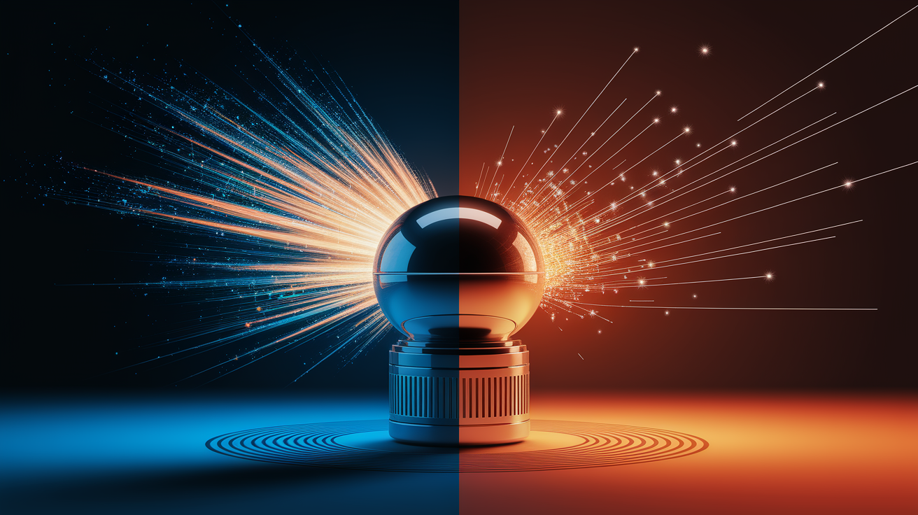 A conceptual illustration representing Two Technologies, One Goal: Ionization and Photoelectric Detection. Visualize the main ideas: . Creative but clear representation of the concept. Style: photorealistic. high quality, detailed, professional, clean composition, good lighting, sharp focus, well-composed. high quality, professional, detailed, well-composed