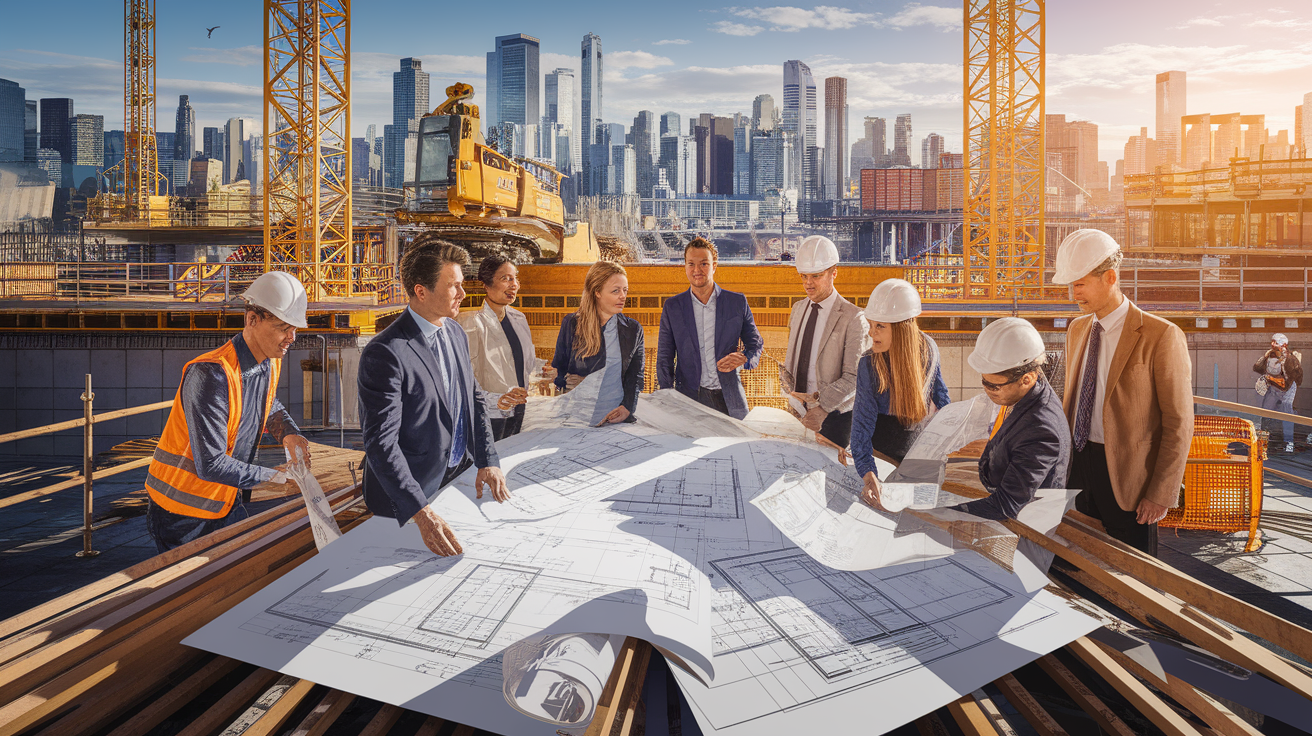 A conceptual illustration representing Navigating Permits and Construction Phases. Visualize the main ideas: . Creative but clear representation of the concept. Style: photorealistic. high quality, detailed, professional, clean composition, good lighting, sharp focus, well-composed. high quality, professional, detailed, well-composed