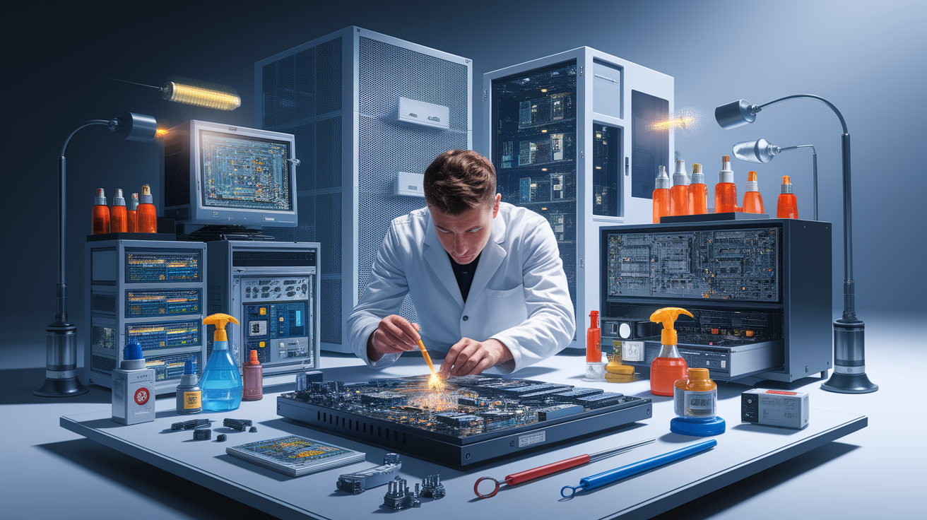 A conceptual illustration representing Stay Vigilant: Testing, Cleaning, and Replacing. Visualize the main ideas: . Creative but clear representation of the concept. Style: photorealistic. high quality, detailed, professional, clean composition, good lighting, sharp focus, well-composed. high quality, professional, detailed, well-composed